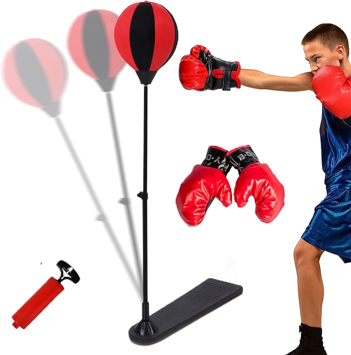 Bokszak Kinderen - Stootkussen Set - Actieve Spelletjes - Vrijstaande Opblaasbaar - 52.5x15.5x106 Cm - Rood