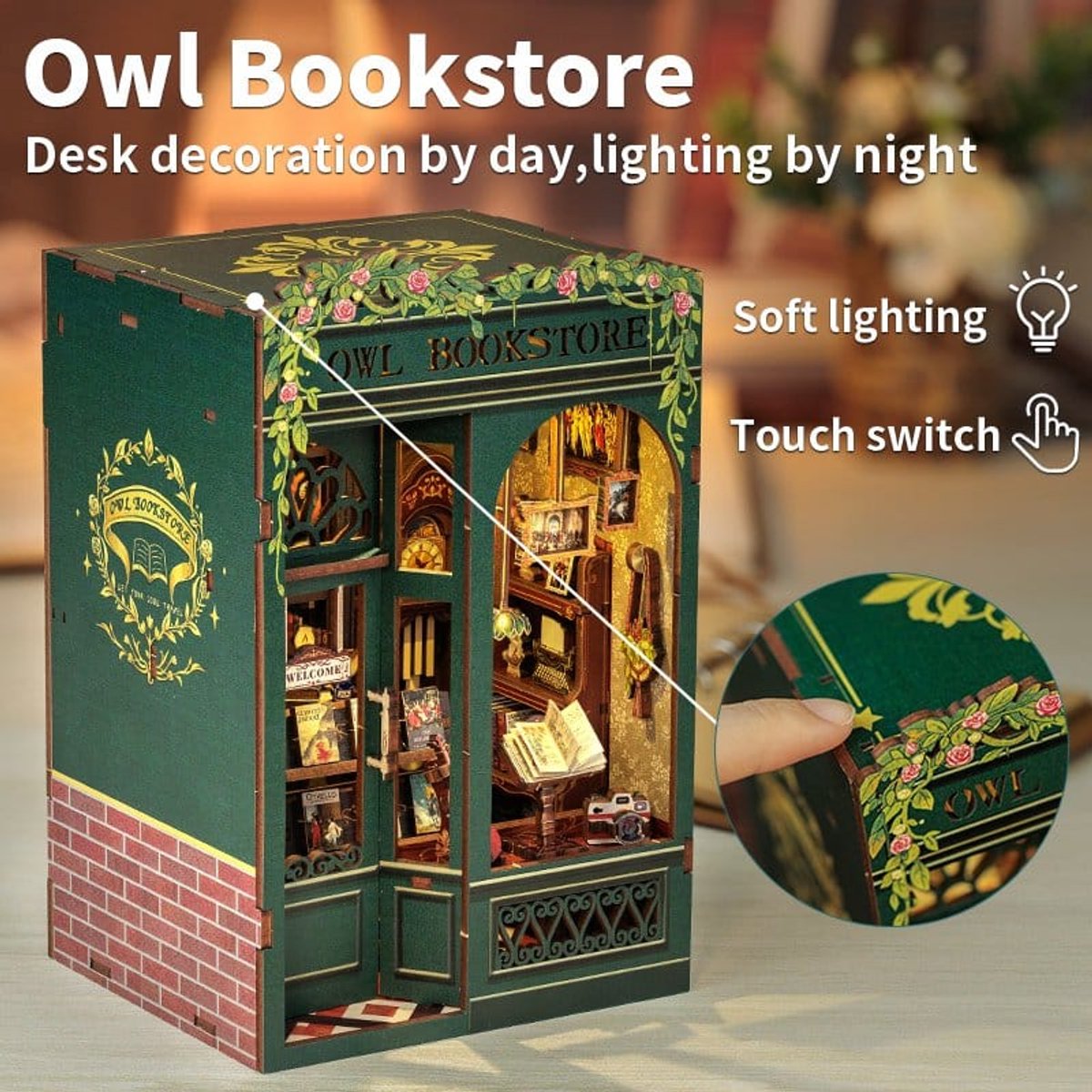 CuteBee Book Nook - Modelbouw - Houten 3D Puzzel - DIY Bouwpakket Volwassenen en Volwassenen - Boekensteun - Boekenhouder - Owl Bookstore — afbeelding 16