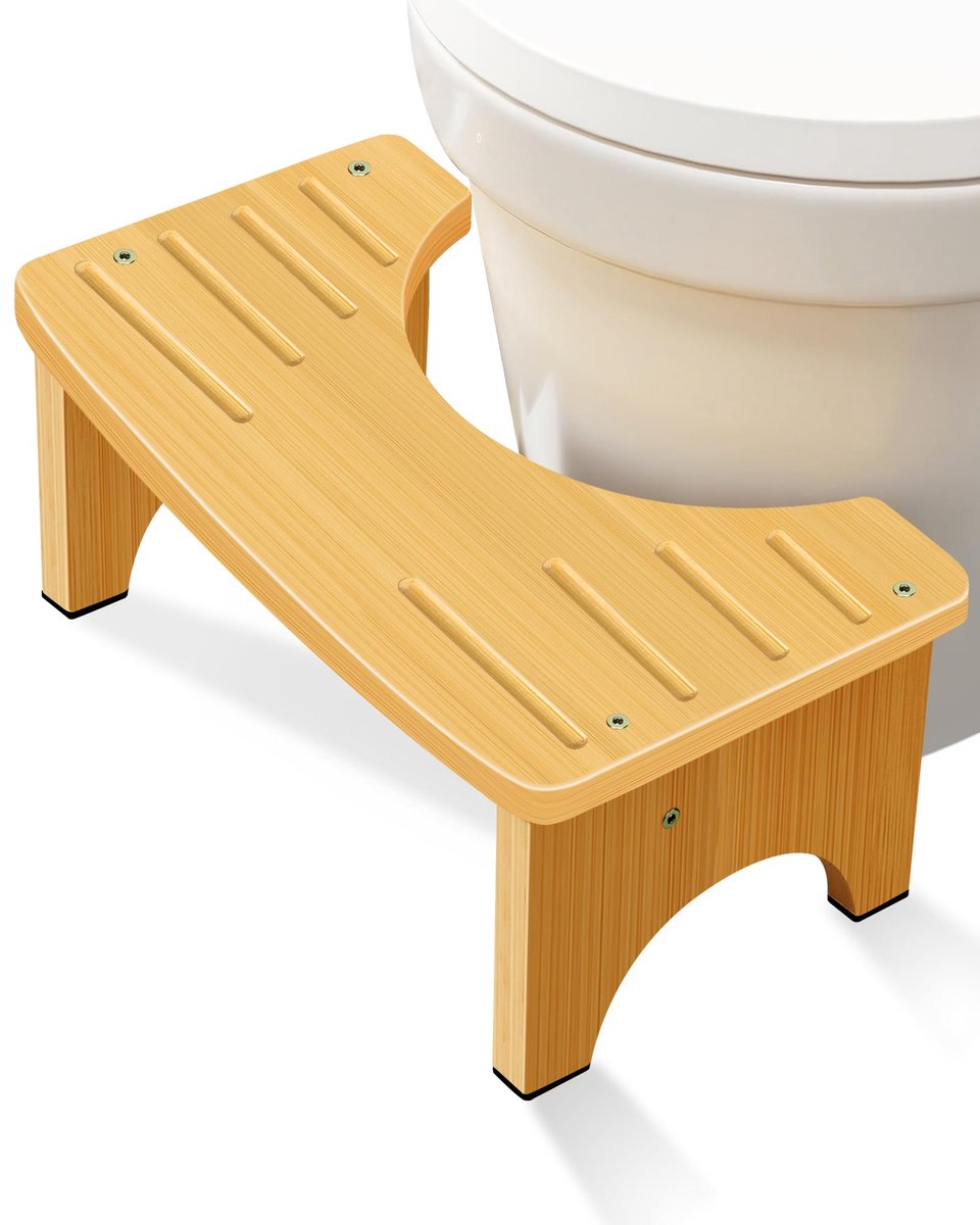 Bamboe Toiletkruk - Ergonomische Houdingskruk - C-vormig Design - Stevig Houten Toiletvoetje - 35° Ondersteuning