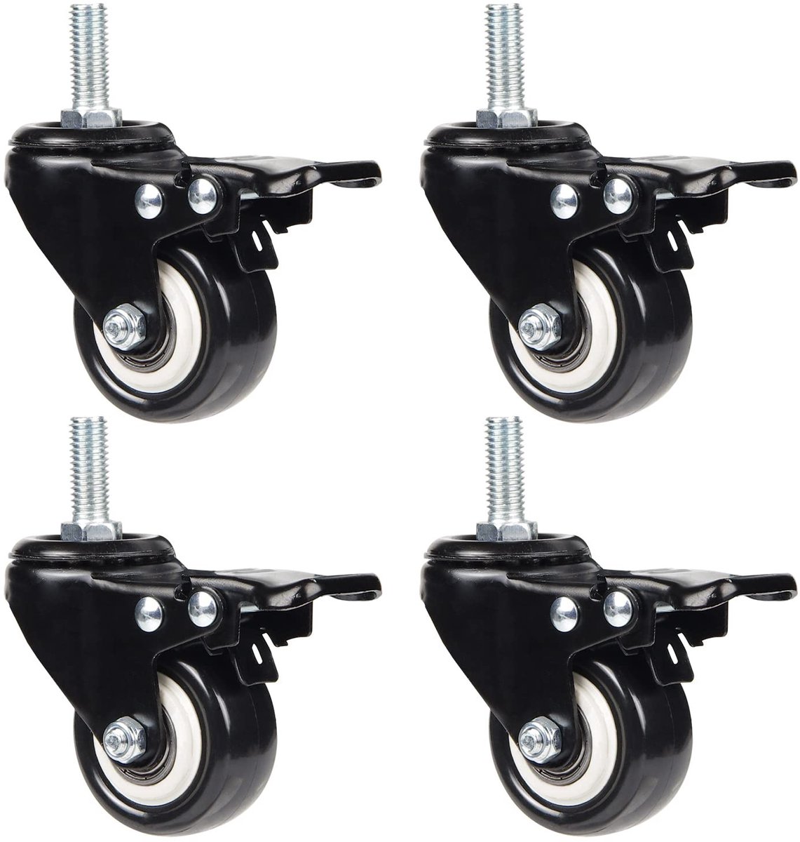 BRENZOOS- Transportwielen 50 mm - Zwenkwielen met Rem - Meubelwieltjes - Zwenkwielen voor Meubels - Hoogwaardige PVC - Laadcapaciteit 200 kg - Meubelwielen