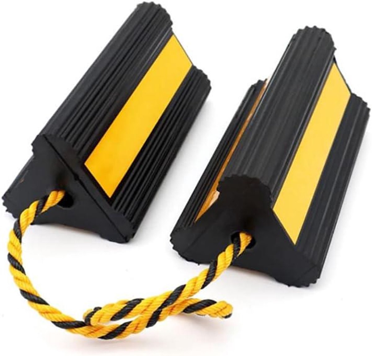 Rubberen Wielkeggen - Bandenstoppers - Voertuigen Zekeren - Met Reflecterende Tapes - 1 Paar - Geel Zwart
