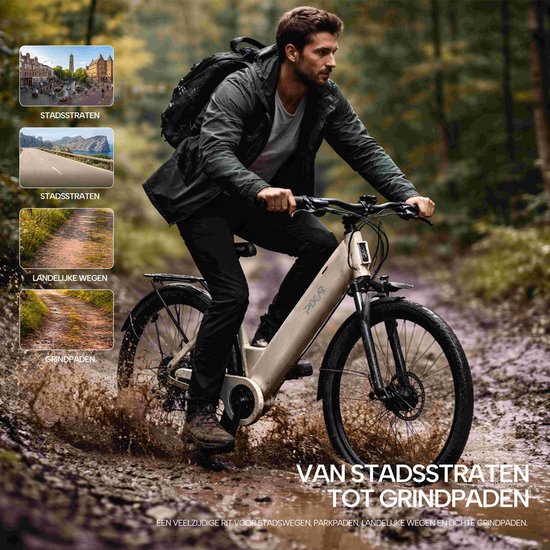 Galaxy C1 Elektrische Fiets 27.5 Inch - 36V 13Ah Accu - Shimano 7 Versnellingen - 250W Borstelloze Motor - Actieradius 40-50 km - Verende Voorvork - Mechanische Schijfremmen - LCD Display - Voor- en Achterlicht-wit van galaxy — afbeelding 4