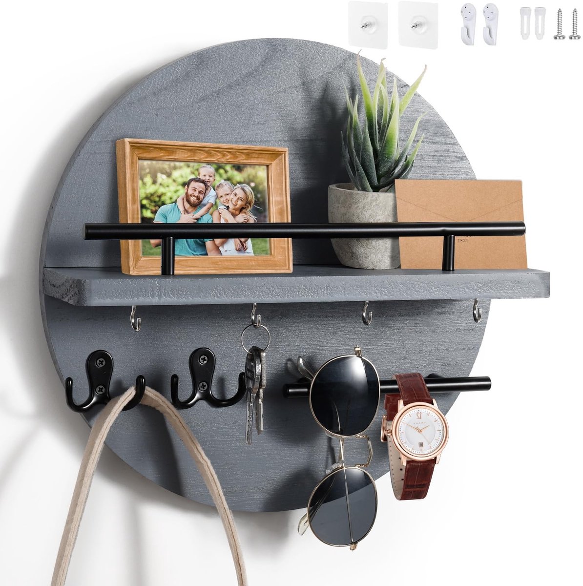 Dailygoods- Sleutelhanger Hout - Sleutelhanger Ronde - Sleutelhanger Muur - Sleutelhanger Organiseren - Sleutelhanger Boerderijstijl - Duurzaam Ontwerp - Sleutelhouder