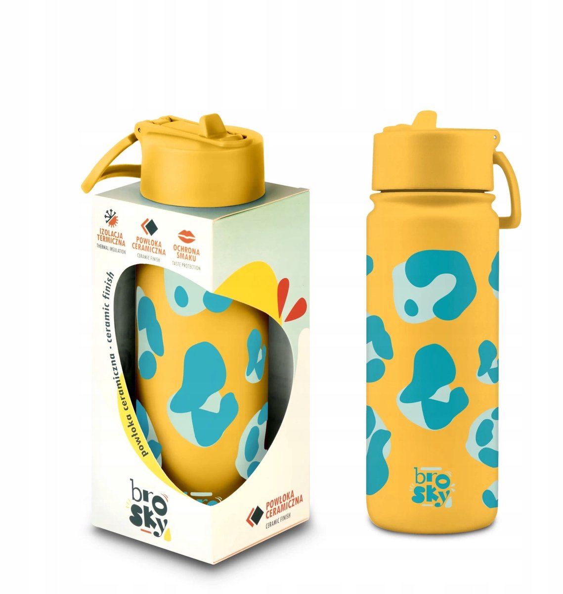 Brosky Wild Thermal Fles Geel 550ml - Dierenprint