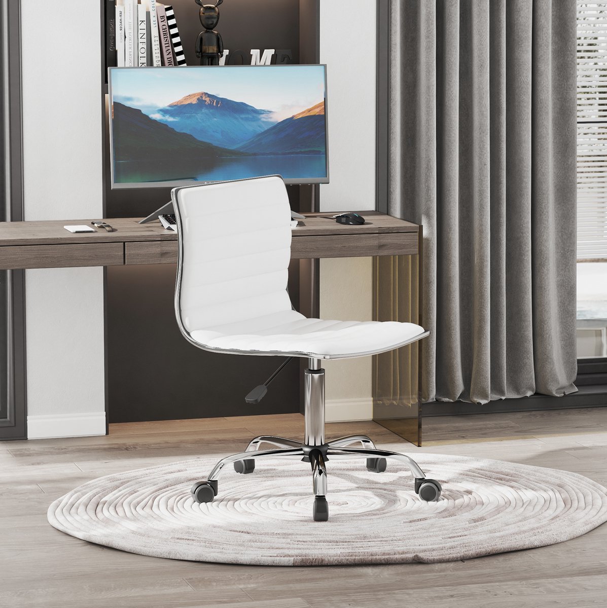 Wishdor bureaustoel L48 x B52 x H78-90 cm zonder armleuningen met rugleuning en wielen wit