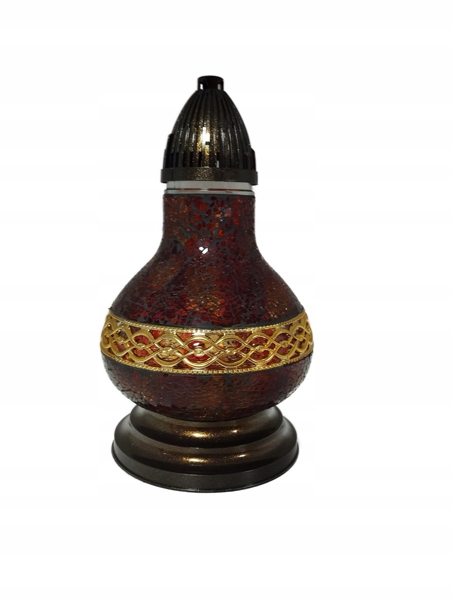 Luxe Rode Glazen Graflicht Vaas met Gouden Decoratie