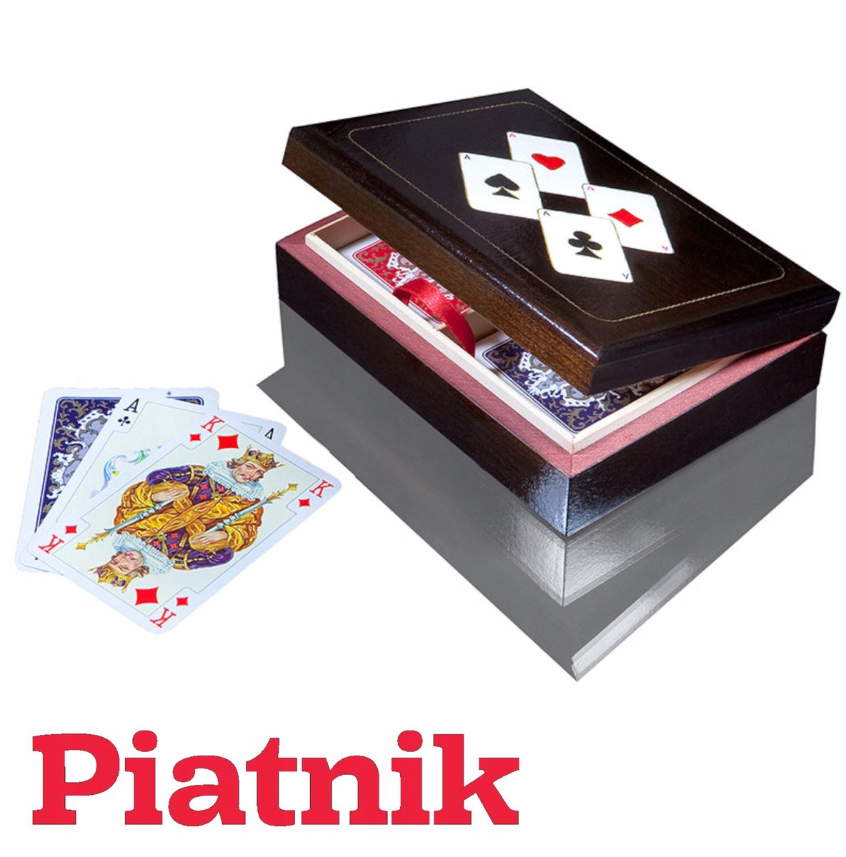 Piatnik Lux Speelkaarten in Houten Kist met Azen - 2 Dekken