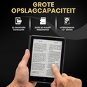Vingers bedienen e-reader met boekpagina's, 32GB opslag, uitbreidbaar tot 288GB.