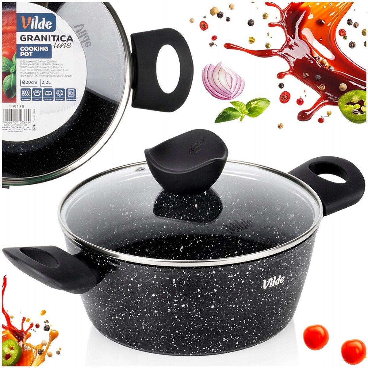 Vilde Granieten Kookpan met Deksel - 20 cm, 2.2L