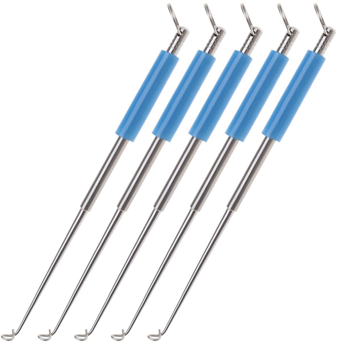 Dailygoods- Haakontkoppelaar 5 Stuks - Roestvrij Staal - Siliconen Handvat - Draagbaar - Antislip - 12 cm Lengte - Vishaak