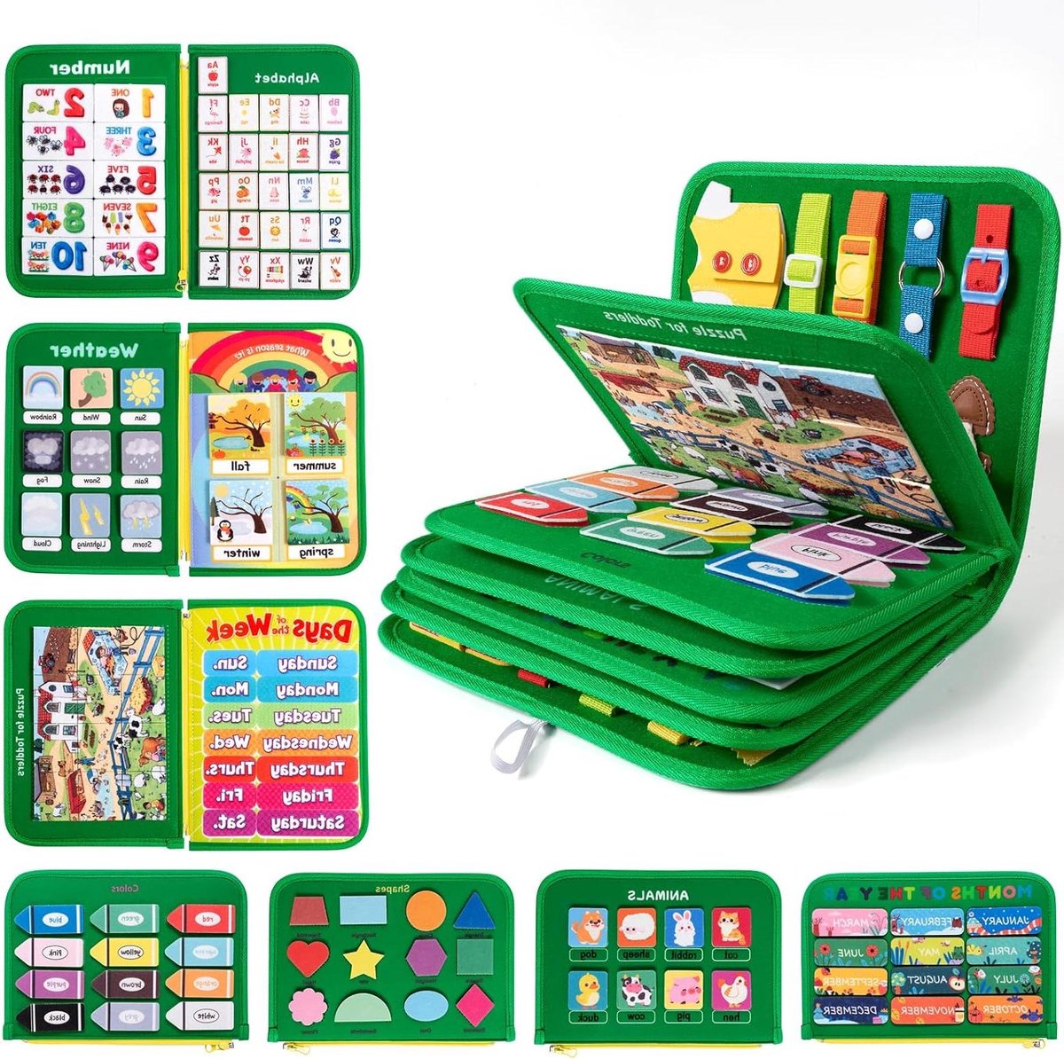 Drukte Boek Peuters - Activiteitenboek Kinderen - Leren Levensvaardigheden - 12 Thema's Inclusief - 28 x 22 cm - Groen