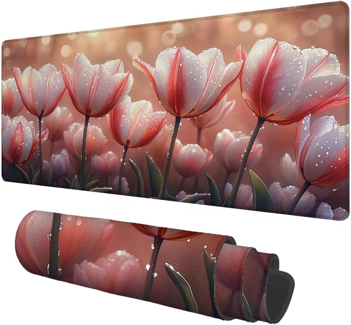 Grote Muismat - Bureauonderlegger - Comfortabel Werken - Antislip Onderkant - 150x80cm - Roze Bloemen