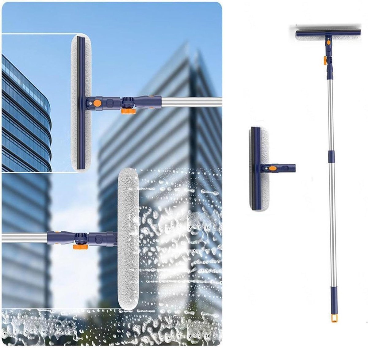 Raamreiniger - 2-in-1 tool - Streeploos Reinigen - Draaibare Kop - 150 cm - Wit