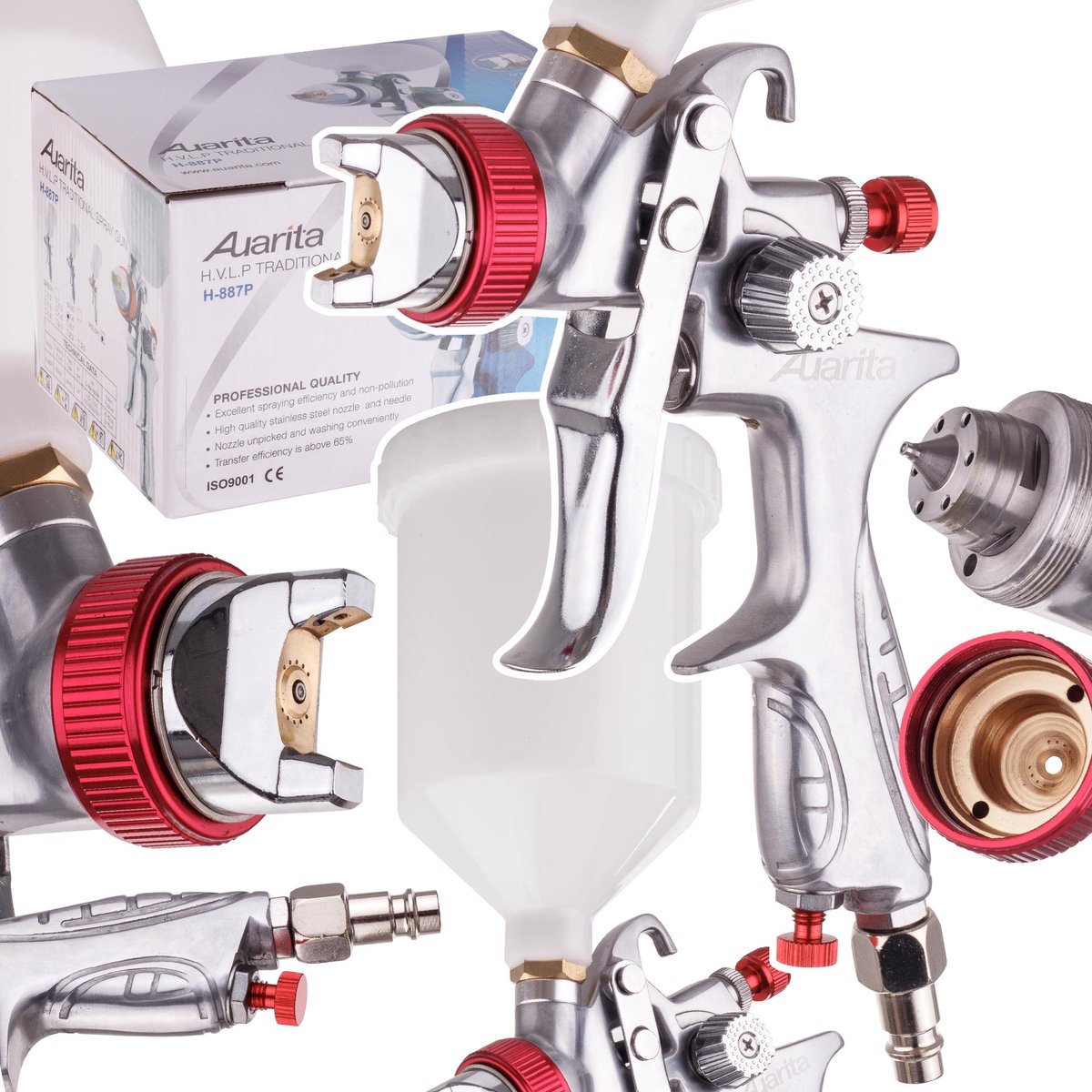 HVLP Spuitpistool 1,3 mm met 1/4" aansluiting en bedieningsknoppen