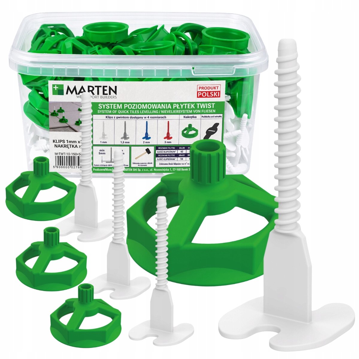 Marten Twist Tegelnivelleringssysteem Schroeven Wit 1mm 150st + Moeren 50st