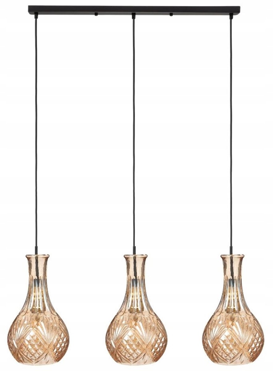 Driepunts hanglamp kristal karaf amber met textielkabel