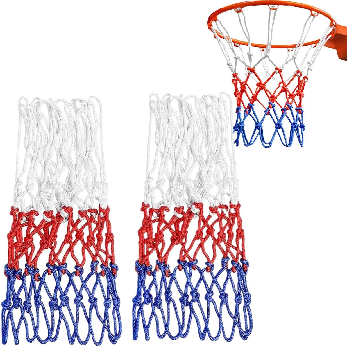 Dailygoods- Basketbalnet 2 Stuks - Weerbestendig - Nylon - Standaardmaat - Kleurrijk Design - Robuust en Duurzaam - Basketbalkorf