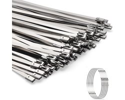 120 stuks - Metalen kabelbinders - Kabelbanden - Robuuste zelfvergrendelende kabelbinders van roestvrij staal - Geschikt voor gebruik in de auto-industrie, voor hekken, buitengebruik en industriële toepassingen - Zilver