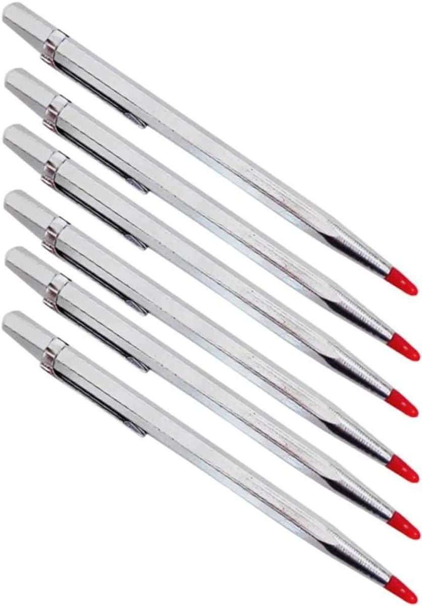 Graveerpen 6 Stuks - Kraspen Beletterpen - Markeren op Harde Materialen - Duidelijke Kraslijn - 15 cm - Zilverkleurig