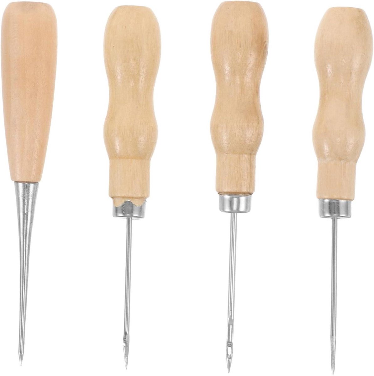 Priem Set - Naaigereedschap - Leer Bewerken - Houten Handvat - 4 Delig - Divers