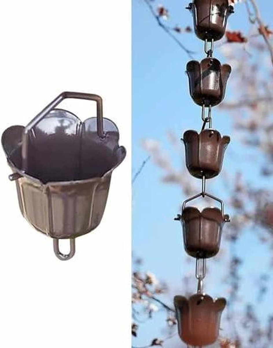 Regenketting - Metalen watervanger - Dakafvoer decoratie - Aanpasbare lengte - 9 bekers per meter - Metaal