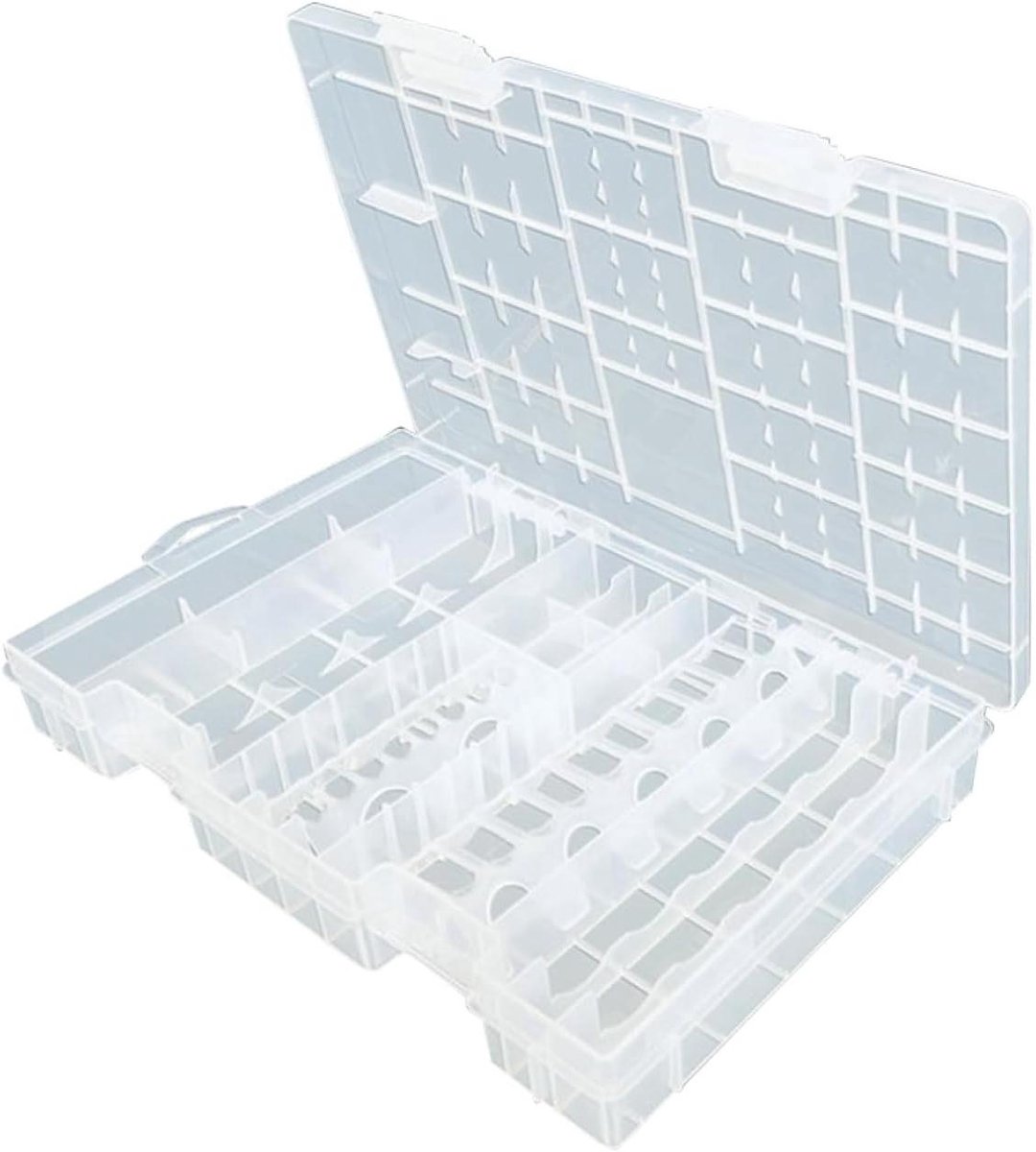 Batterij Organizerbox - Opbergkoffer - Batterijen Sorteren - Met Batterijtester - 25.3 cm Lengte - Transparant