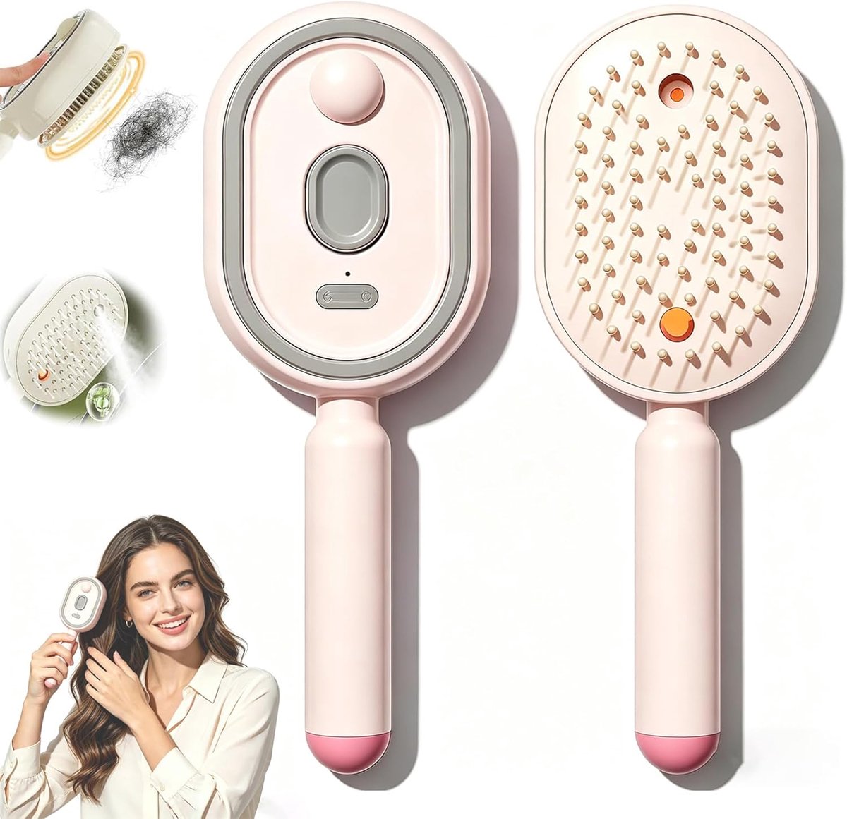 Stoom Stijltang - Elektrische Stoomborstel met Waternevel Spray & Antistatische Trilfunctie - Multifunctionele Stoomkam en Massageborstel tegen Pluizig Haar - Haarborstel Cadeau voor Vrouwen & Meisjes - Draadloos & Oplaadbaar-Roze