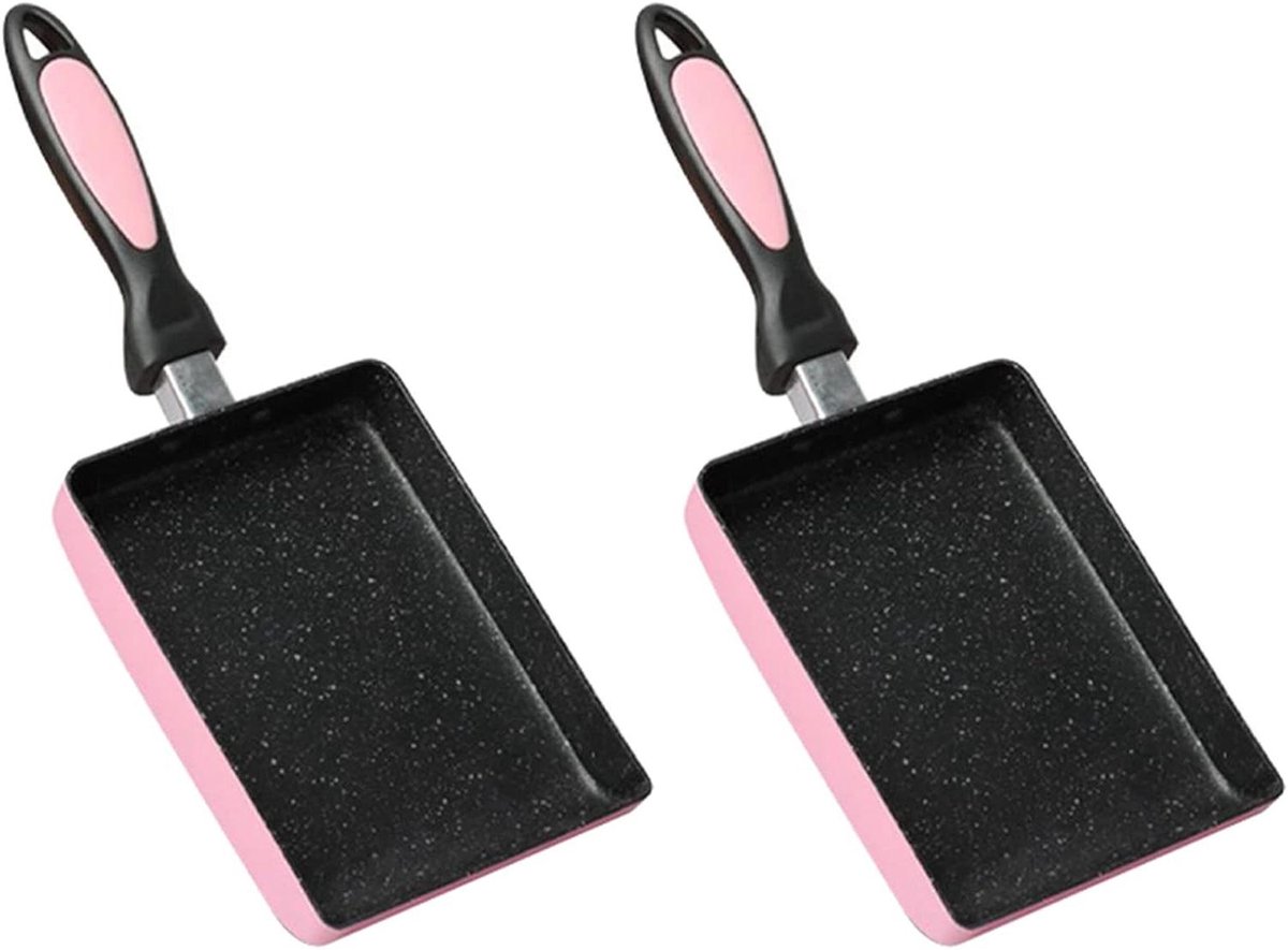 Omeletpan Set - Japanse Koekenpan - Ontbijt Maken - Antiaanbaklaag - 2 Stuks - Roze