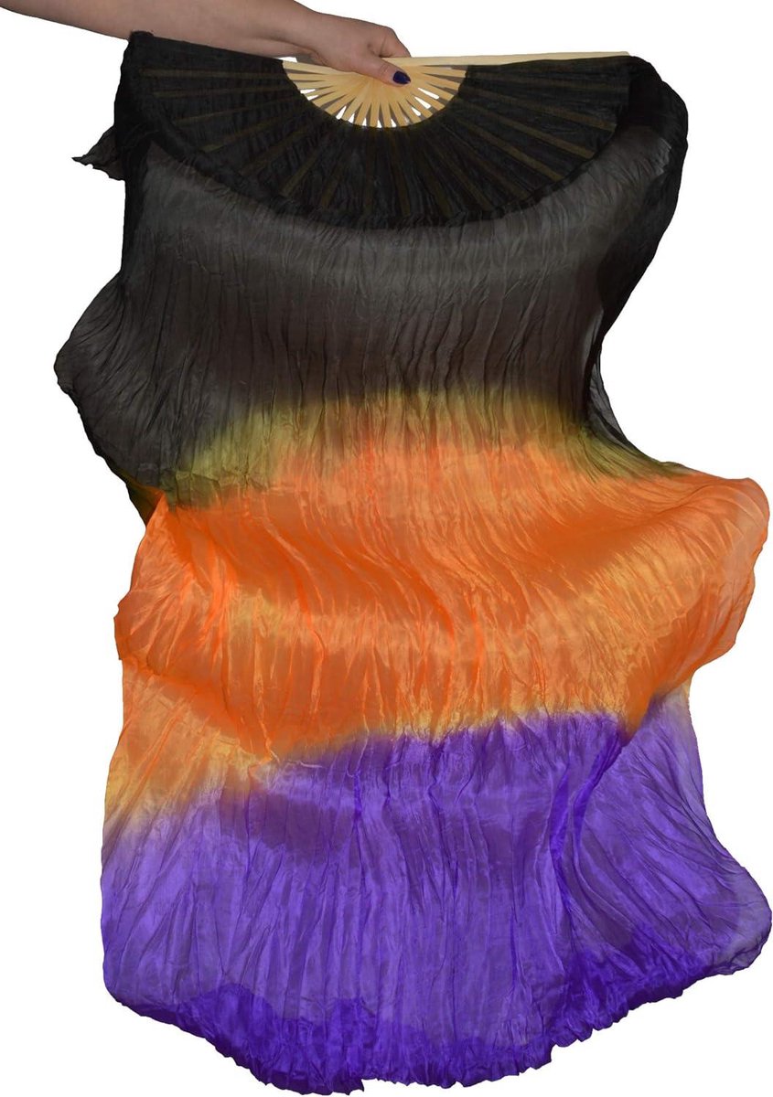 Sluierwaaiers Dans - Zijden waaiers - Optredens en Dans - Lichtgewicht bamboe frame - 180x80 cm - Zwart oranje violet