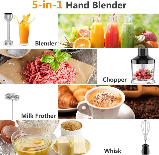 Staafmixer Set - Keukenmixer - Maaltijden Bereiden - Traploze Snelheid - 1000 Watt - Zwart — afbeelding 2