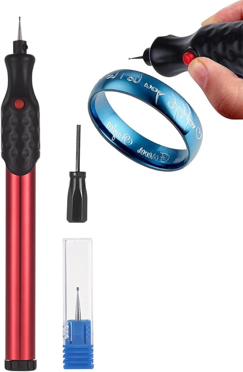 Graveer Pen - Metaal Graveur - Objecten Personaliseren - Draadloos Werken - 82 gram - Rood