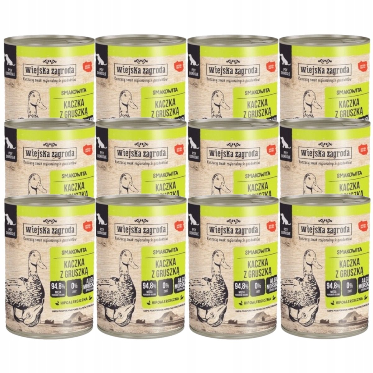 WIEJSKA ZAGRODA Wiejska Zagroda Serie - Volledige Hondenvoer Kippenvlees - Kaczka met Gruszką - 12x400g