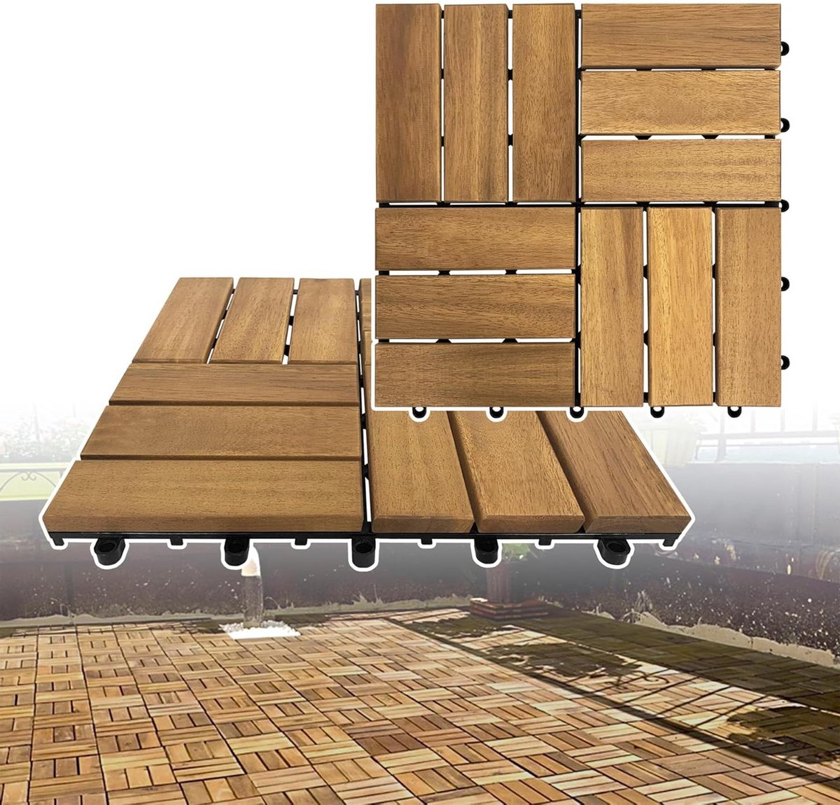 Houten Terrastegels - Houten Vloer - Buiten Gebruiken - Kliksysteem Drainage - 30x30 cm - Bruin