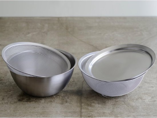 Kom Zeef Plate - Afvoer Zeef - Groenten Wassen - 4 Punten Stabiliteit - Large - Zilver — afbeelding 3