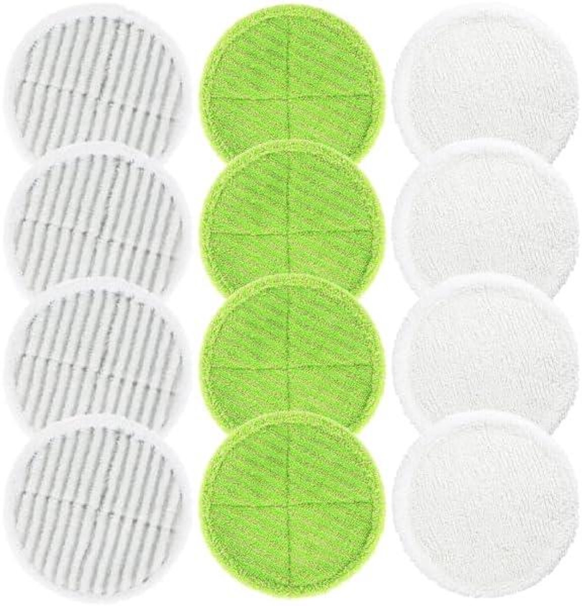 Vervangende Dweilpads Set - Mop Pads - Vloeren Reinigen - 3 Soorten Pads - 12 Stuks - Wit
