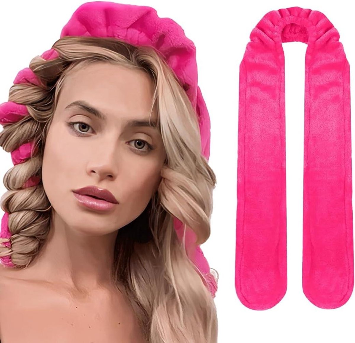 Krultang zonder hitte - Haarroller Slaapkruller - Natuurlijke krullen creëren - Zacht en haarvriendelijk flanel - 75 cm lengte - Roze