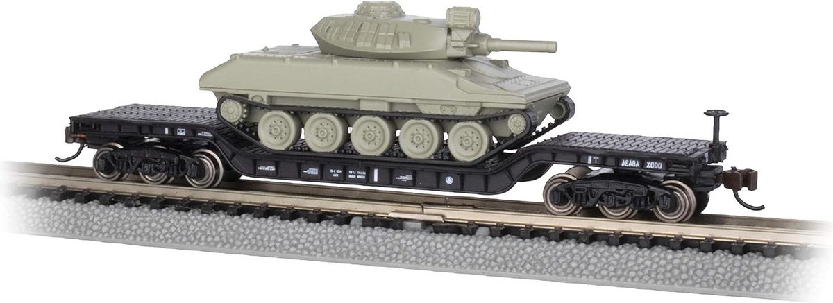 Leger Wagen met Tank - Militaire Trein - Modelbouw Treinen - Gedetailleerd Model - 10.16 cm - Groen