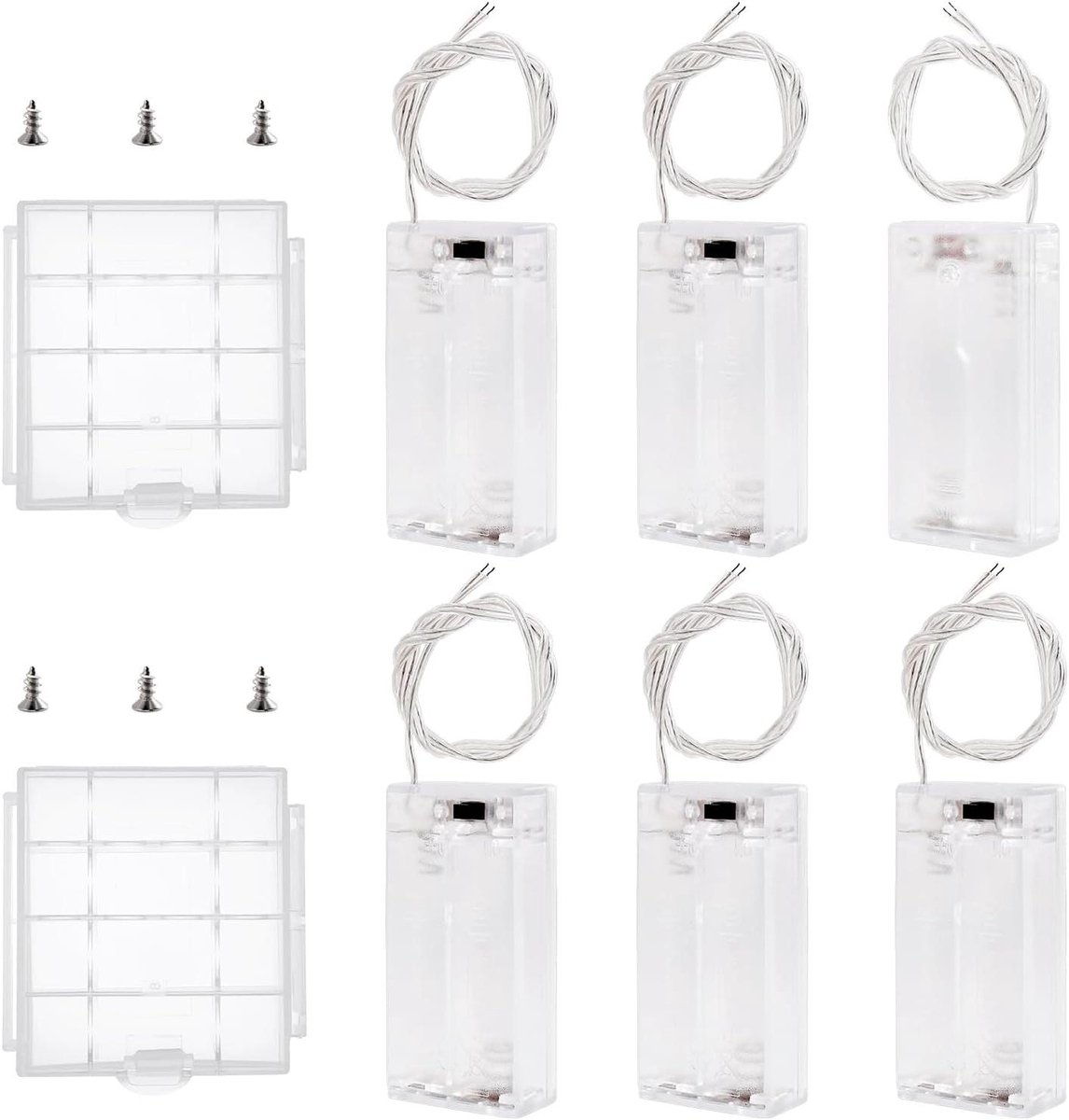 Batterijhouder AA - Batterijbox Houder - Elektronica Projecten - Met Aan/Uit Schakelaar - 6 Stuks - Transparant