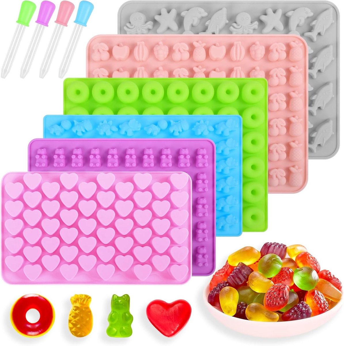 Siliconen Mallen voor Chocolade, Snoep en Gummy - 6 Stuks, Niet-Plakkerig Keuken Gereedschap voor Jelly en IJsblokjes