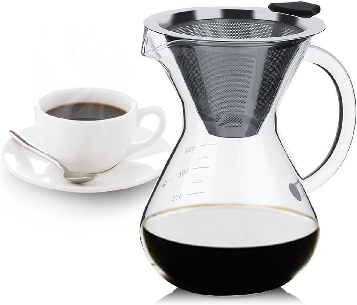 Handmatige Koffiezetter van 400ml met Permanente Filter voor Iced Coffee en Thee, Stijlvol en Praktisch