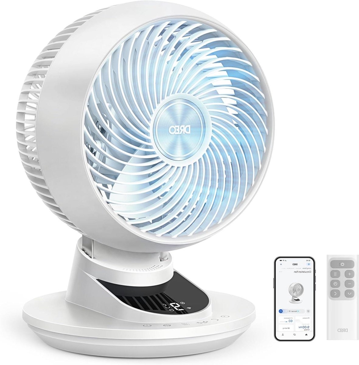 Intelligente Tafelventilator - Slimme Ventilator Kamer - Ruimte Koelen - 3D Oscillatie 90 Graden - 26 m Bereik - Wit