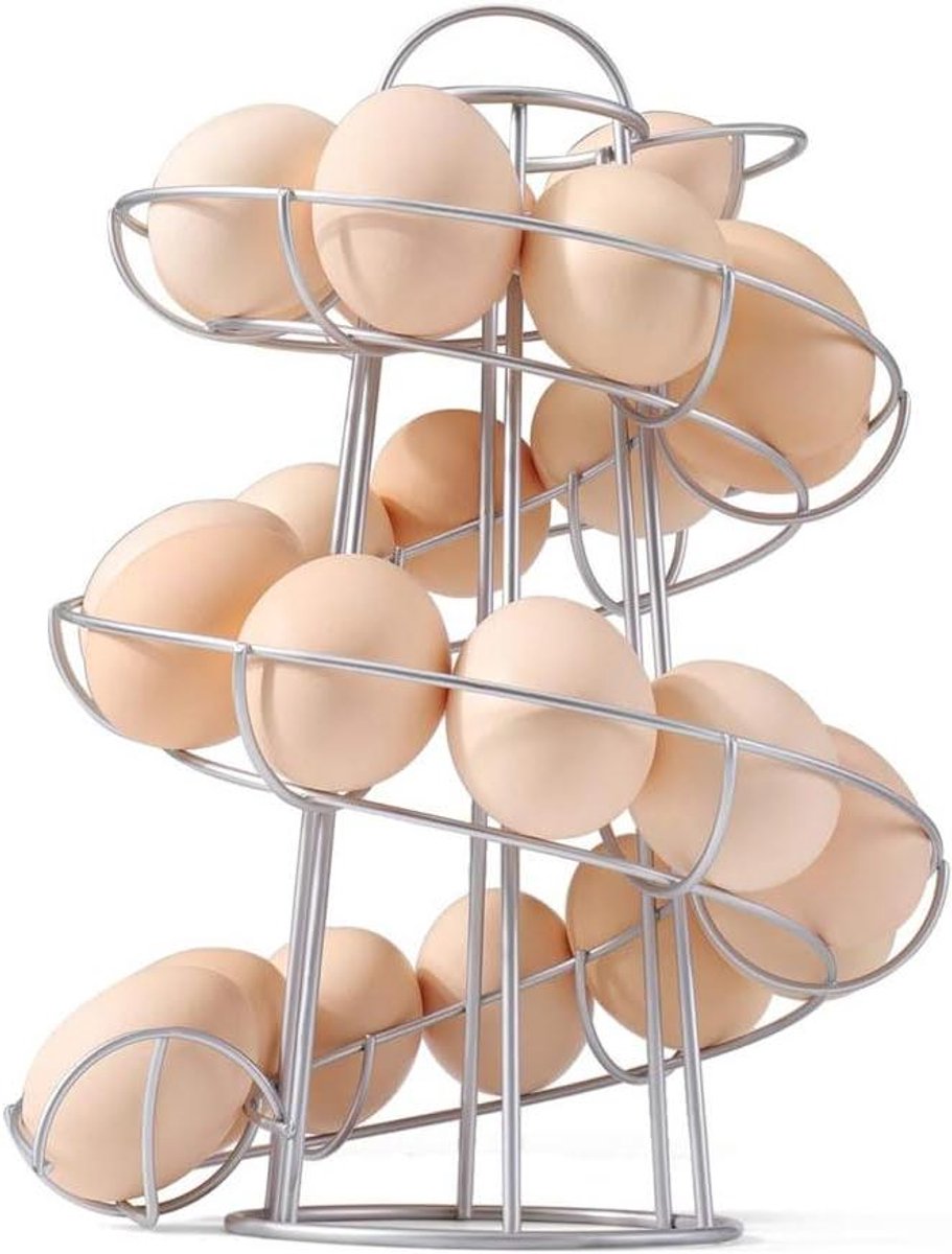 Eierhouder Stand - Eierdispenser Mandje - Eieren Organiseren - Spiraal Ontwerp - 1 stuk - Zilver