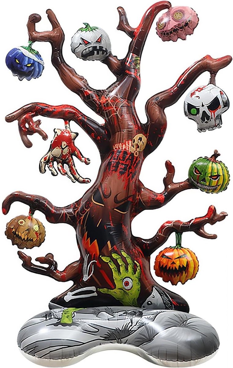 Grote Halloween Folie Ballon van 131 x 85 cm, Staande Decoratie met Spook, Pompoen en Boom voor Feestjes en Horror Thema's