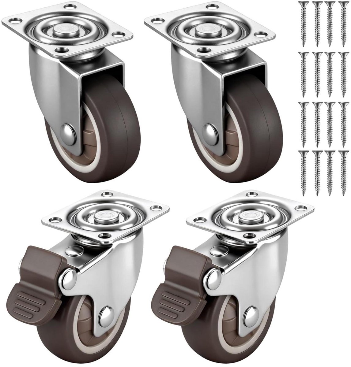 Zwenkwielen - Wieltjes Draaibaar - Meubels Verplaatsen - Zware Belasting - 4 stuks - Zilver