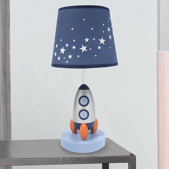 Kinderlamp Raket - Nachtlamp Sterren - Babykamer Verlichten - Raket met Sterrenschaduw - 40 Watt - Blauw/Zilver — afbeelding 2