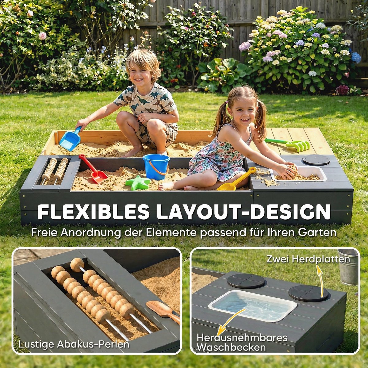 AIYAPLAY Kinderspeelstation-Grenenhout, kunststof-150L x 90B x 19,5H cm-Geel — afbeelding 7