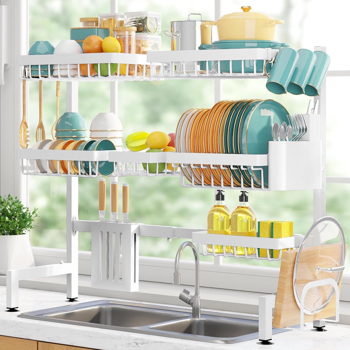Afdruiprek Boven Gootsteen - Droogrek Keuken - Keuken Organiseren - Verstelbare Breedte - 80-100 cm Breed - Wit