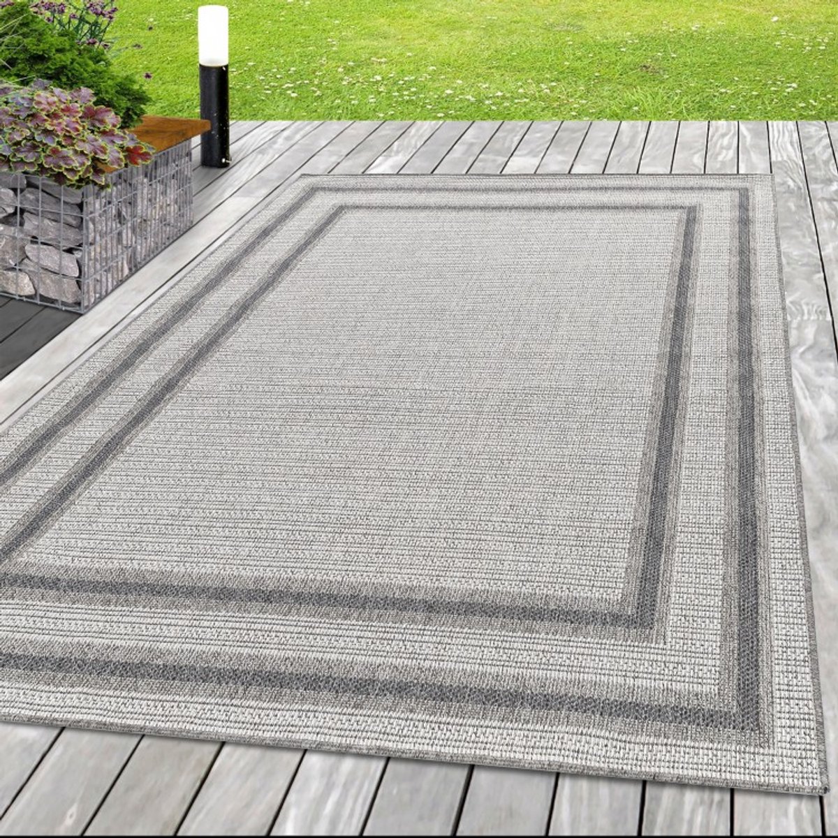 Crèmekleurig buitenkleed van sisal, UV-bestendig, modern design. 200x290 cm