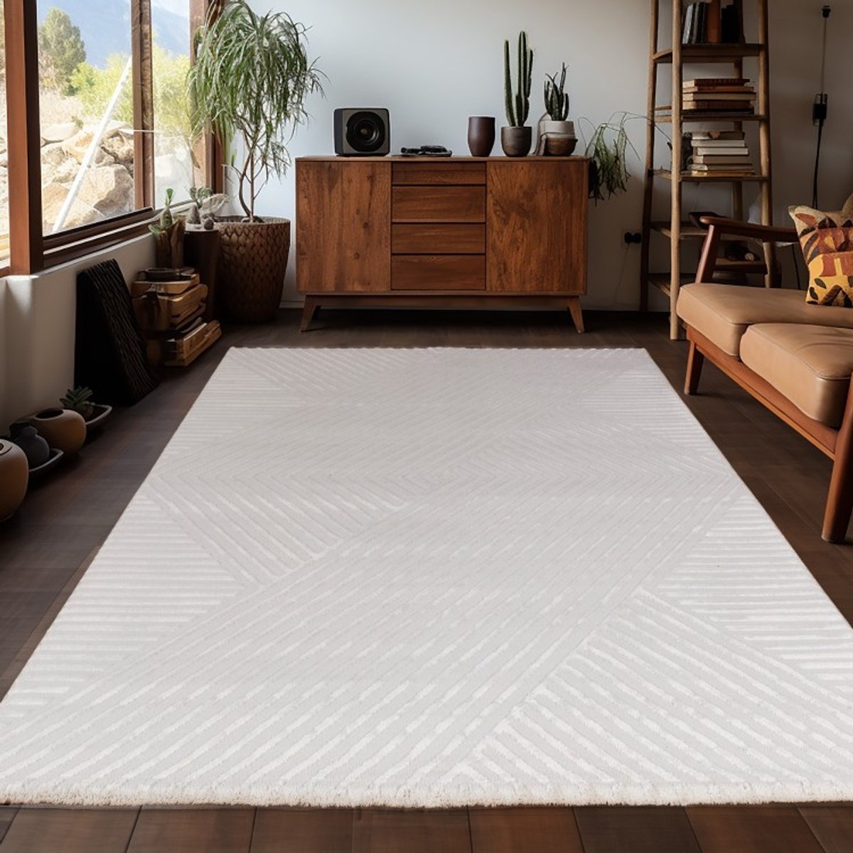 TapisTrend Designer tapijt Room 160x230 cm Binnenkleed met zigzagpatroon, crèmekleurig, voor de woonkamer, duurzaam en slijtvast, comfortabel