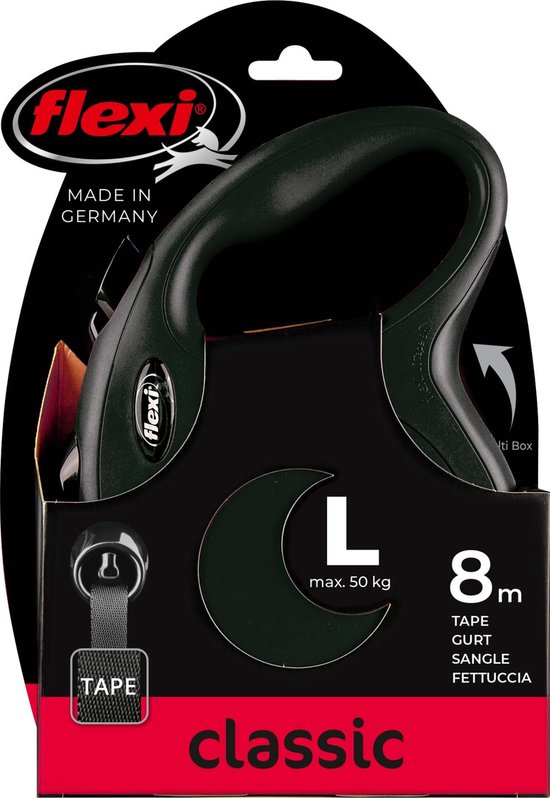 Flexi Rollijn New Classic Tape - Large 8 m - Hondenriem - Zwart - Actieve en Grote Honden